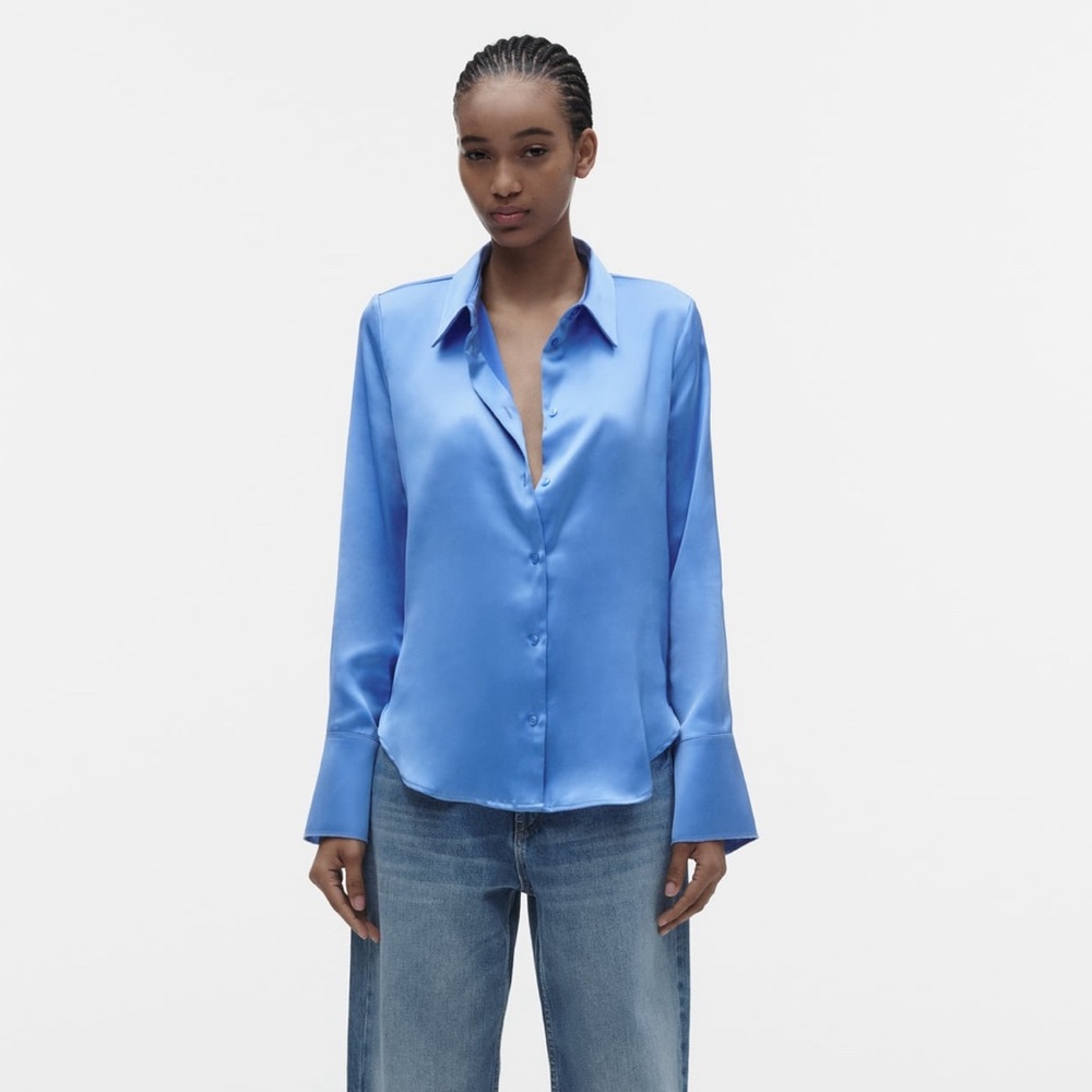 Blue satin effect button up